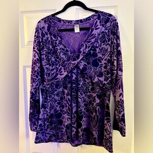 Unknown - XL - Purple Floral Design Long Sleeve Thin Blouse Top/Shirt